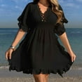 thumbnail image 1 of TMOYZQ Womens Swimsuit Coverups Hollow Out V Neck Bathing Suit Cover Ups Dress Short Sleeve Ruffle Swimwear Cover Up, 1 of 5