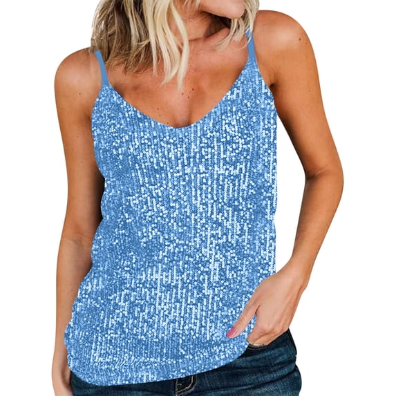 TMOYZQ Womens Tank Tops Casual Fashion V Neck Strappy Sequin Camisole Sleeveless Party Tanks Tops