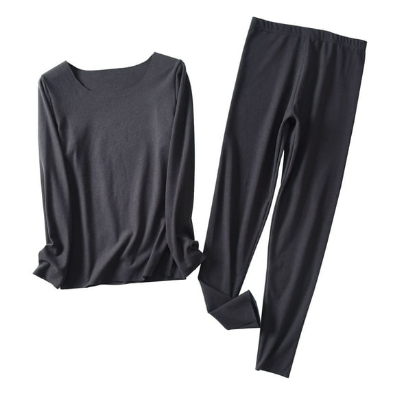 TMOYZQ Womens Thermal Underwear Set Crewneck Long Sleeve Pullovers Tops & Elastic Waist Bottoms 2 Piece Seamless Fleece Line Loungewear