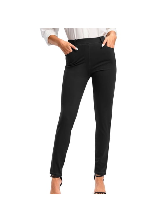Womens Yoga Pants Stretch Work Leggings Pull On Skinny Slacks for Business Office Casual Dressy Pants Soft Slim Fit Legging Pants with Pockets on Clearance