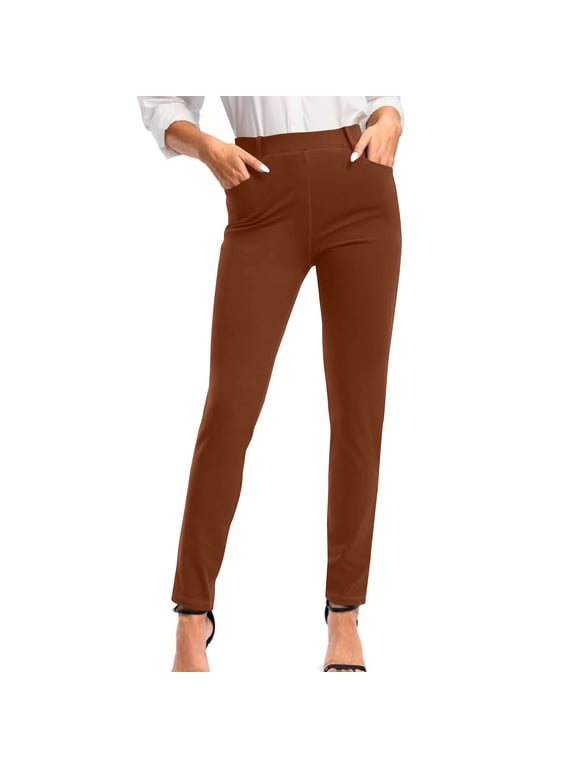 Womens Yoga Pants Stretch Work Leggings Pull On Skinny Slacks for Business Office Casual Dressy Pants Soft Slim Fit Legging Pants with Pockets on Clearance