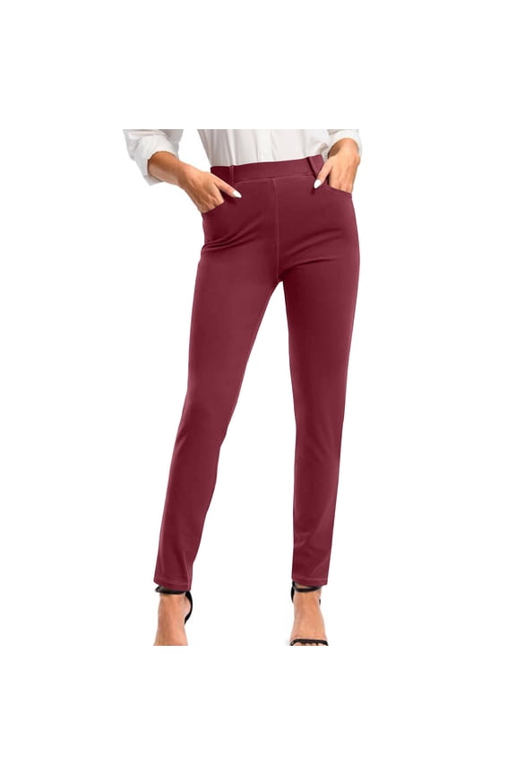 Womens Yoga Pants Stretch Work Leggings Pull On Skinny Slacks for Business Office Casual Dressy Pants Soft Slim Fit Legging Pants with Pockets on Clearance