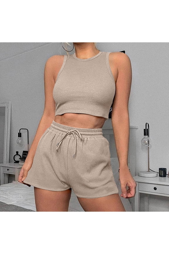 Workout Sets for Womens 2 Piece Seamless Yoga Outfits Shorts and Crop Tank Top Matching Gym Athletic Clothing Set