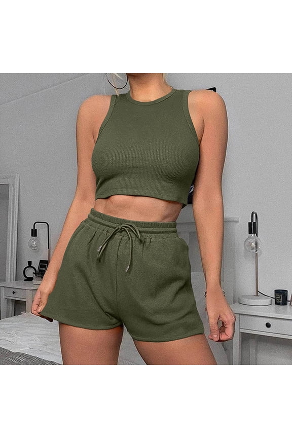 Workout Sets for Womens 2 Piece Seamless Yoga Outfits Shorts and Crop Tank Top Matching Gym Athletic Clothing Set