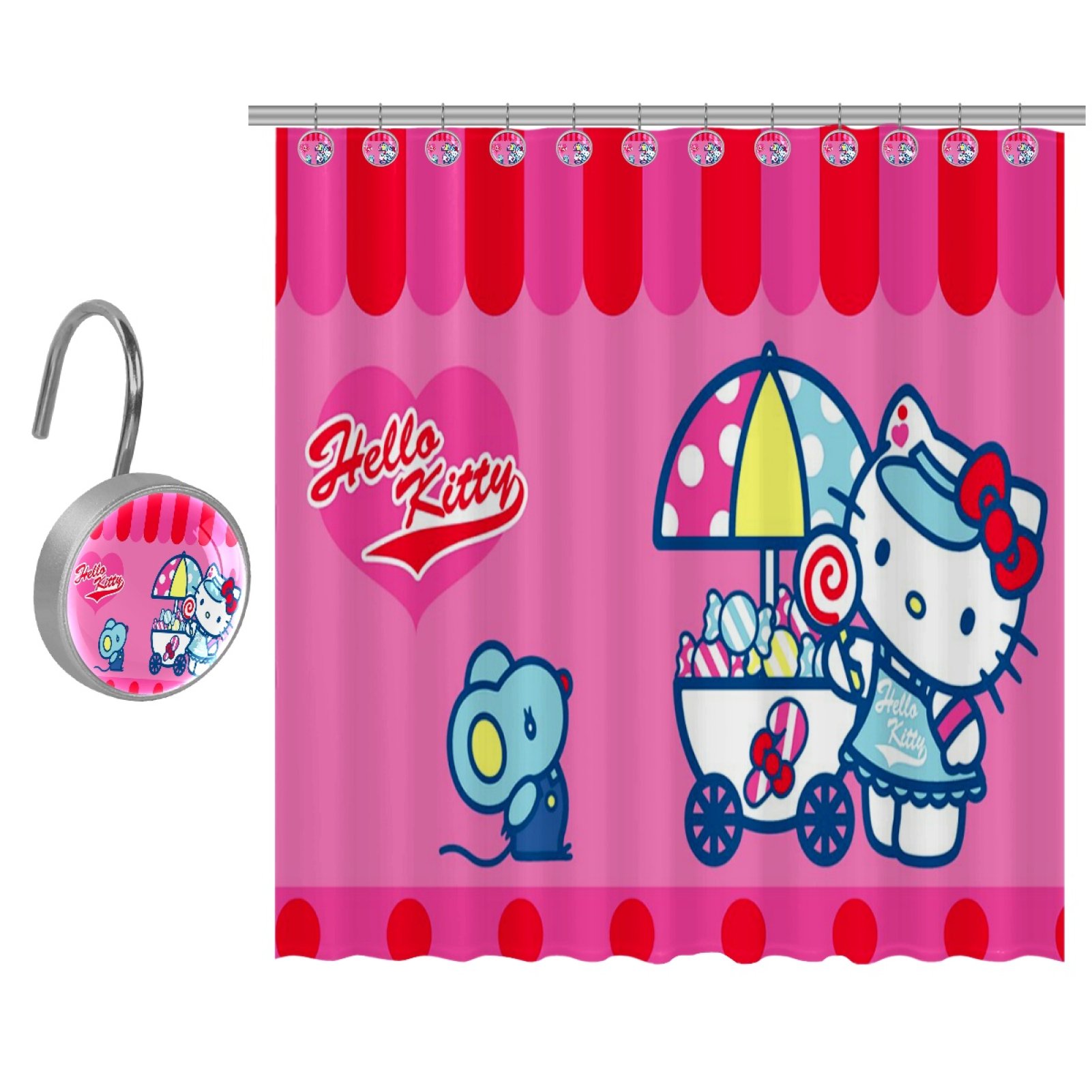 TMOaCK Hello Kitty Shower Curtain with 10 Hooks Set 60"x72"