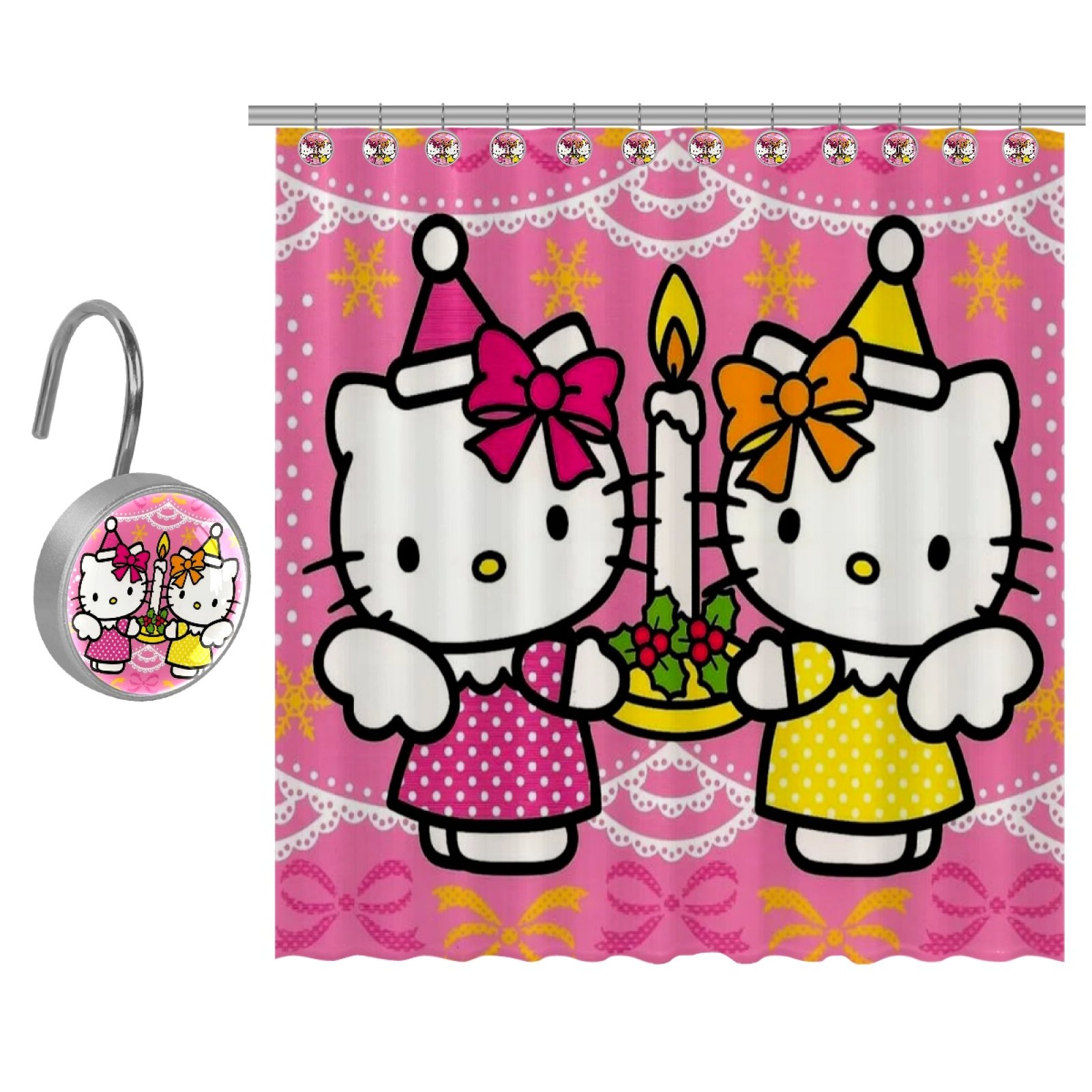 TMOaCK Hello Kitty Shower Curtain with 12 Hooks Set 72"x72"