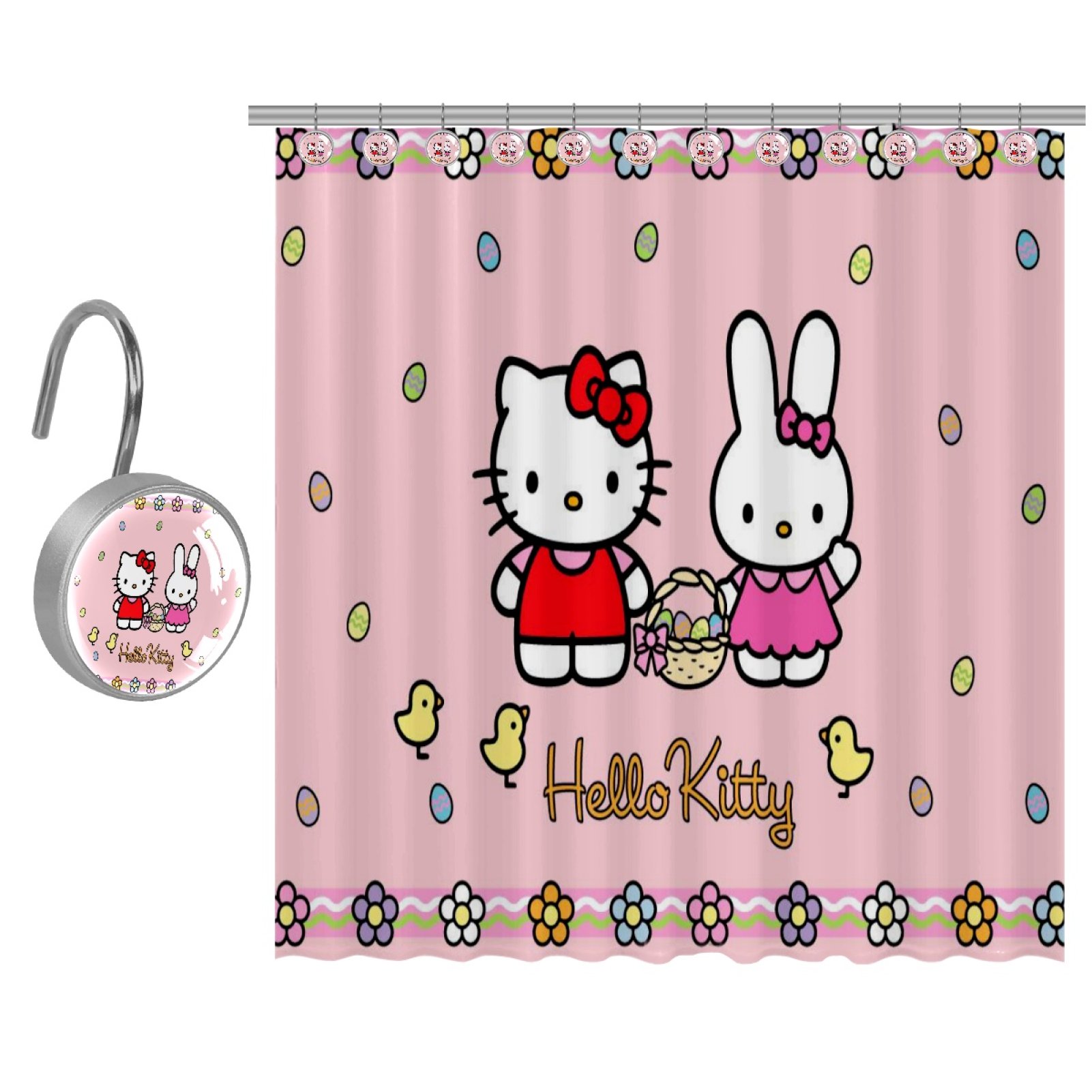 TMOaCK Hello Kitty Shower Curtain with 9 Hooks Set 36"x72"