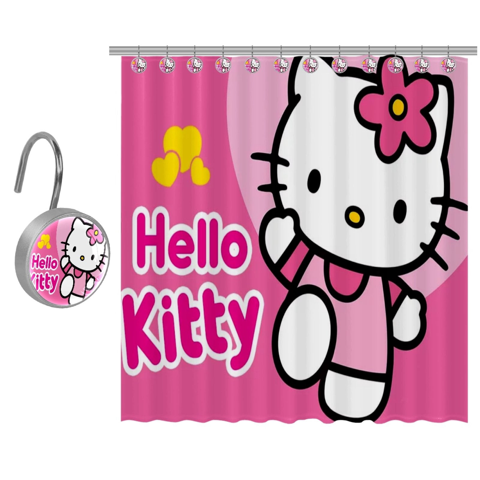 TMOaCK Hello Kitty Shower Curtain with 9 Hooks Set 36"x72"