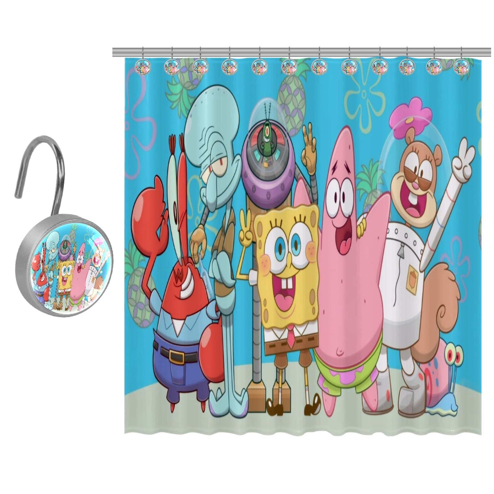 TMOaCK SpongeBob Shower Curtain with 10 Hooks Set 60"x72"