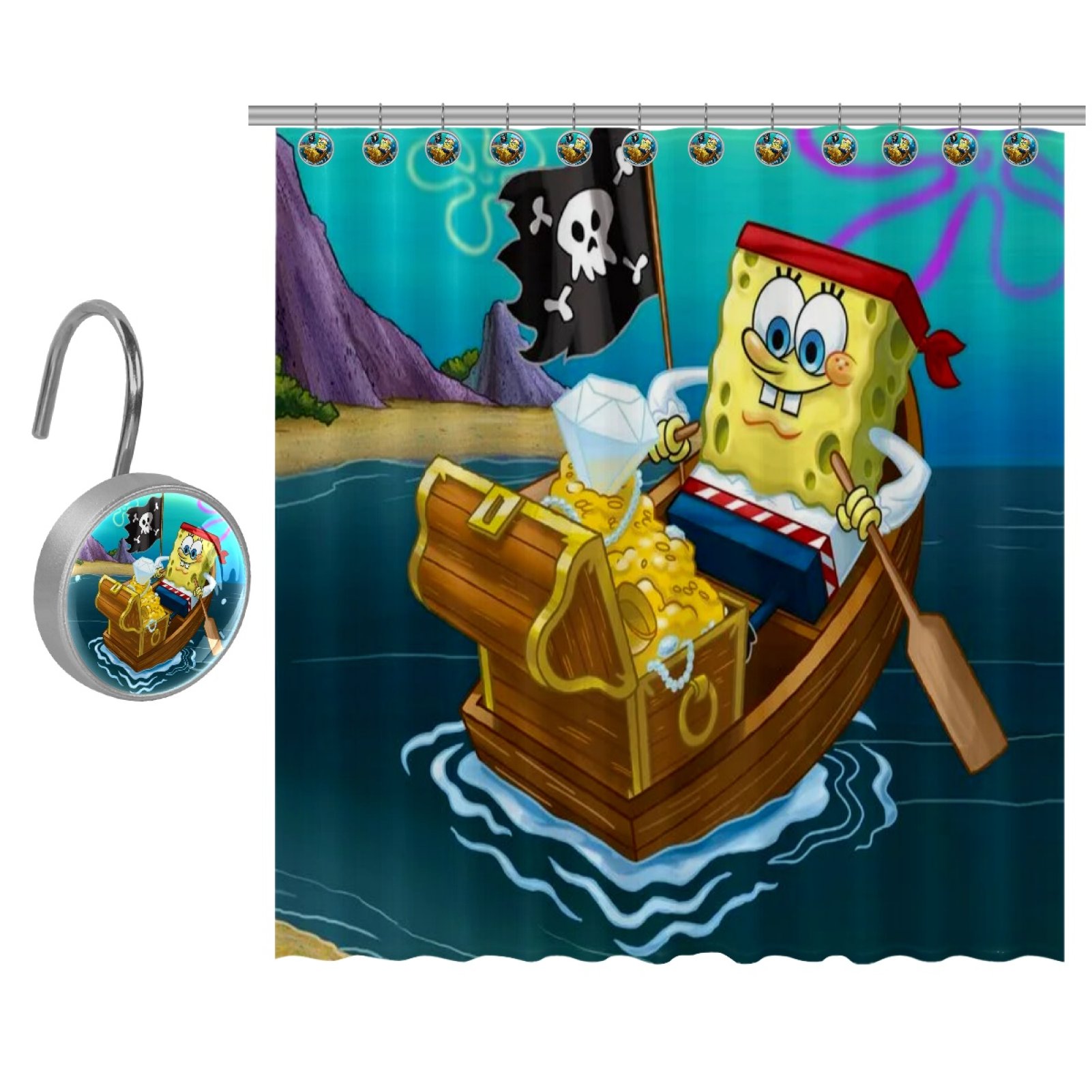 TMOaCK SpongeBob Shower Curtain with 9 Hooks Set 36"x72"