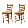 thumbnail image 1 of TMS 24" Indoor Ladder Back Counter Stool with Rush Seat, Set of 2, Oak, 1 of 7