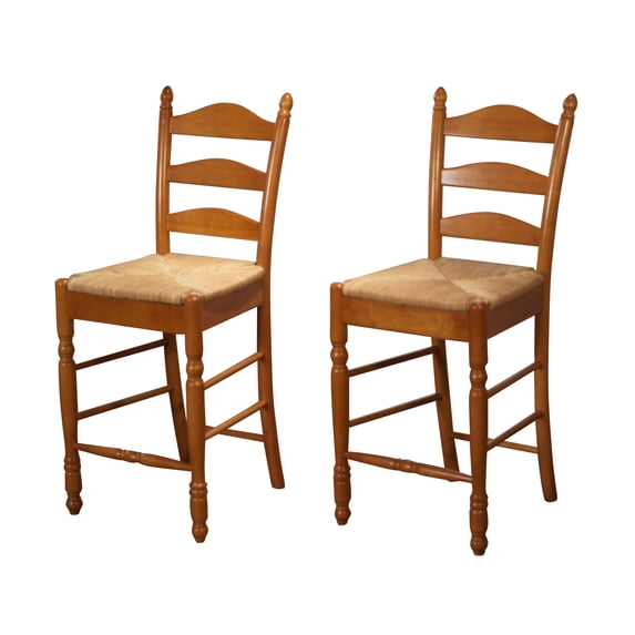 TMS 24" Indoor Ladder Back Counter Stool with Rush Seat, Set of 2, Oak