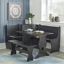 TMS 3-Piece Corner Reversible Indoor Dining Breakfast Nook with Storage, Includes Nook, Table and Bench, Black