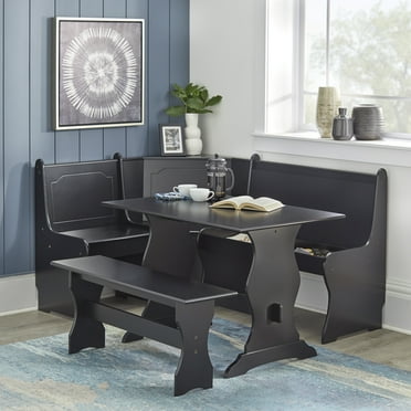 TMS 3-Piece Corner Reversible Indoor Dining Breakfast Nook with Storage, Includes Nook, Table and Bench, Black