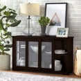 thumbnail image 1 of TMS 42” Wide Contemporary Tempered Glass Sliding Door Stackable Dining Room Sideboard, Espresso Brown Finish, 1 of 6