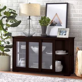 TMS 42 Wide Contemporary Tempered Glass Sliding Door Stackable Dining Room Sideboard, Espresso Brown Finish