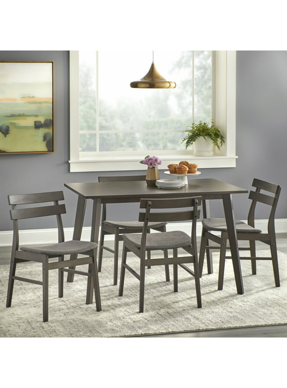 TMS 5 Piece Delvin Rectangular Dining Set, Walnut with Gray