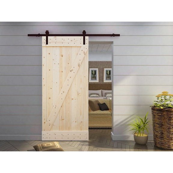 TMS 6.6FT Dark Coffee Interior Sliding Barn Door Hardware Set w/38" Wide Solid Core Door Slab