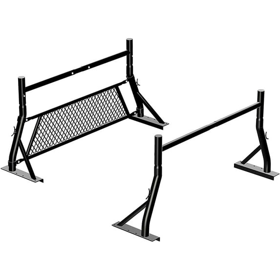 TMS 800Ibs Capacity Extendable Universal Steel Pickup Truck Rack with Removable Window Protector Headache Rack Protective Screen Ladder Lumber Utility Two Bar Set
