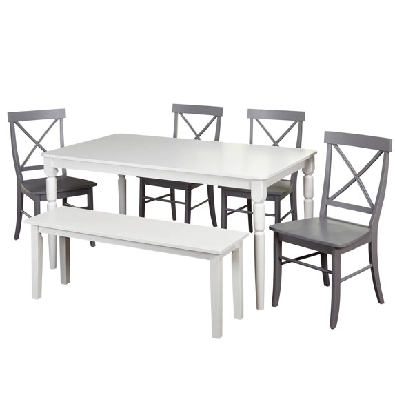 TMS Albury 6-Piece Cross Back Dining Set with Bench, Multiple Colors