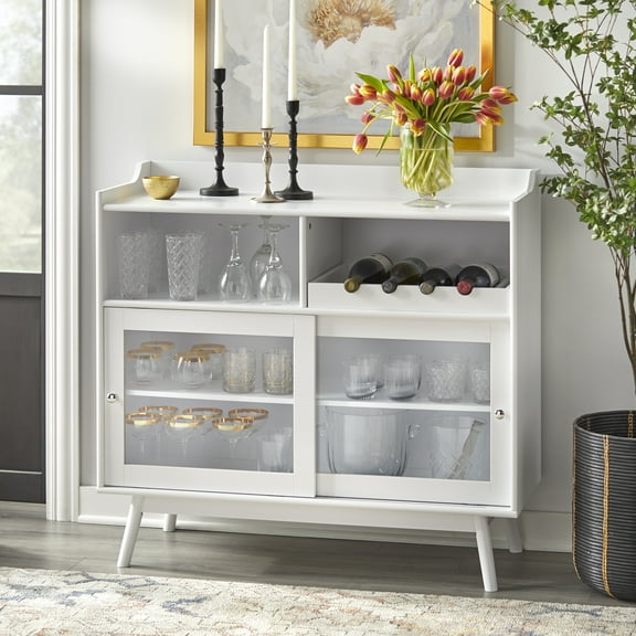 TMS Altura Bar Cabinet with Sliding Doors and Wine Rack, White