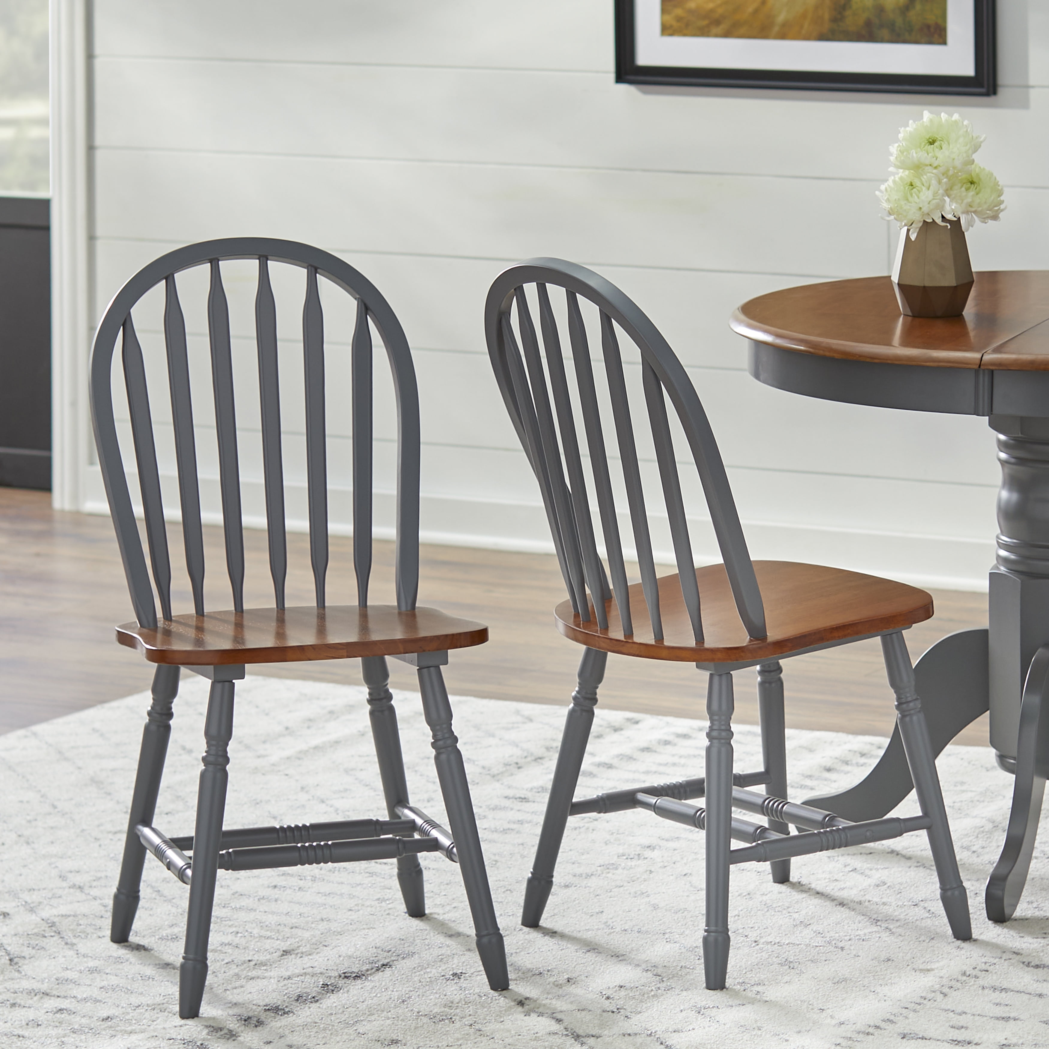 TMS Arrowback Indoor Dining Chair, Set of 2, Gray/Walnut - Walmart