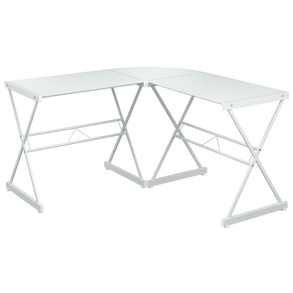 TMS Atrium L Shape Adult Computer Desk with Metal Frame & Opaque White Glass Top, 29" Tall, White