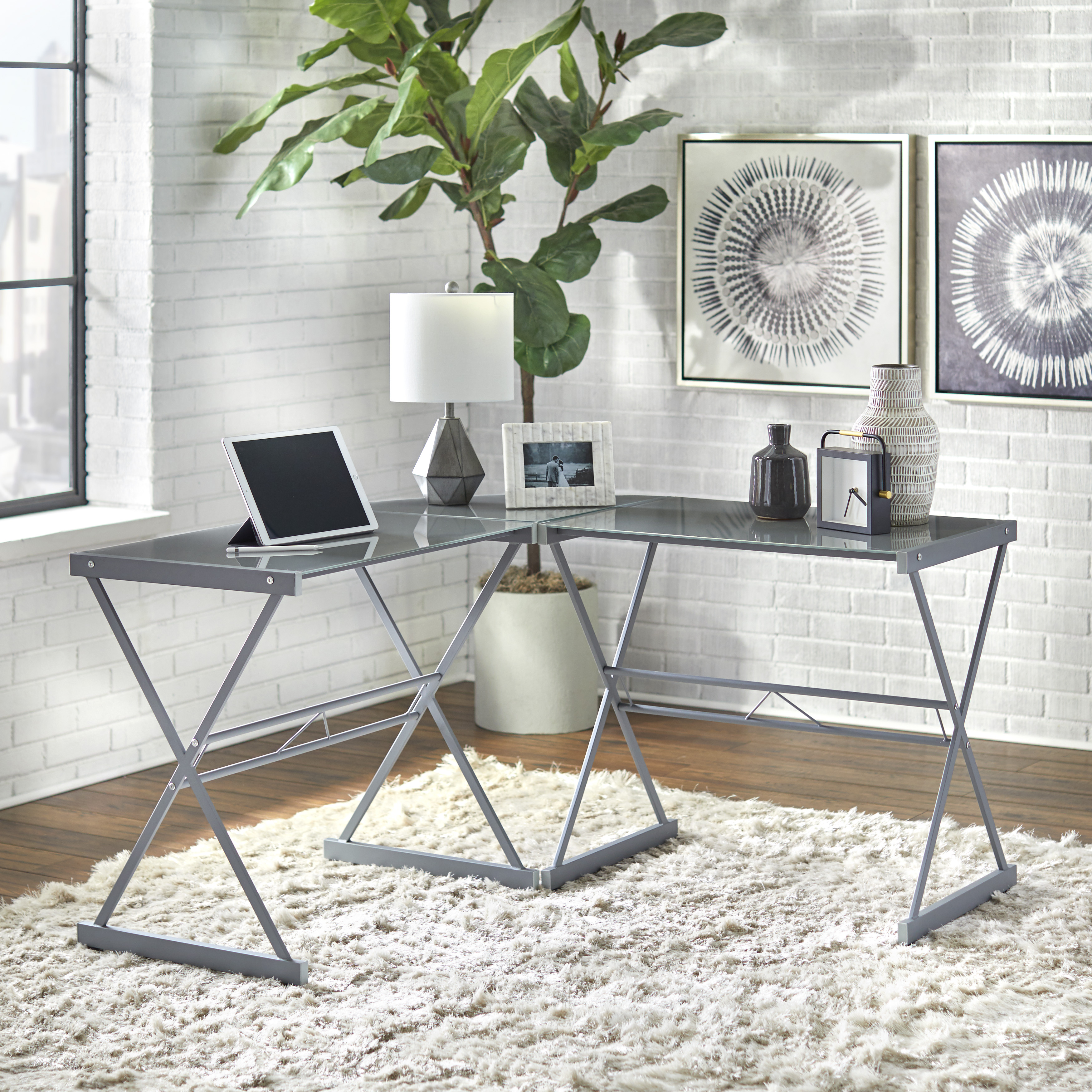 L Shaped Glass Computer Desk