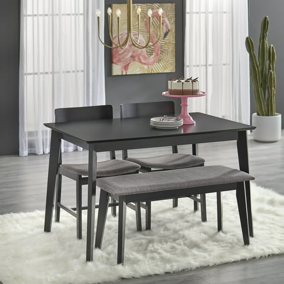 TMS Belisa 4 Piece Mid-Century Dining Set, Black and Gray