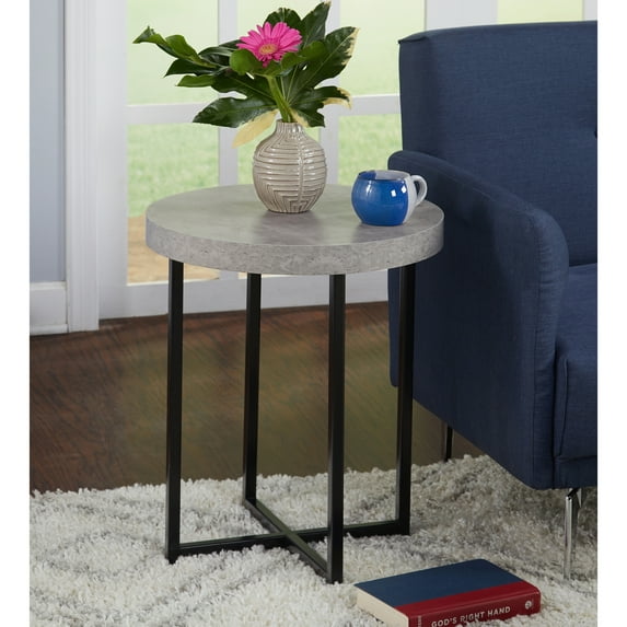 TMS Benjamin Contemporary Round End Table with Gray and Black Crisscross Base