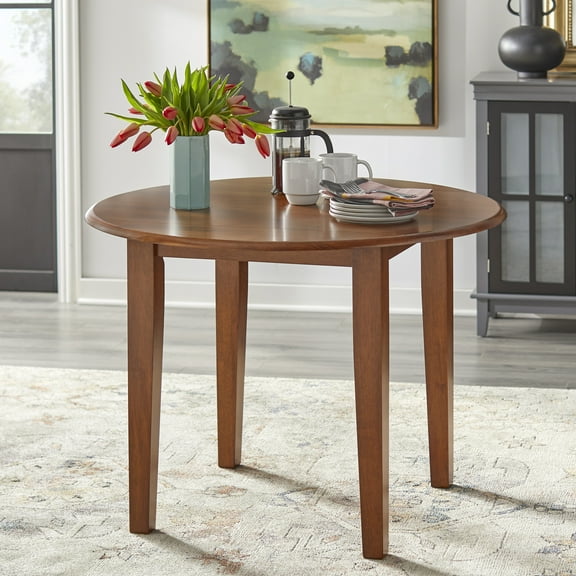TMS Chadwick 40” Round Solid Wood Drop Leaf Dining Table, Walnut
