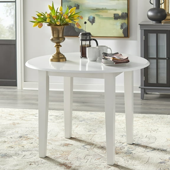 TMS Chadwick 40” Round Solid Wood Drop Leaf Dining Table, White