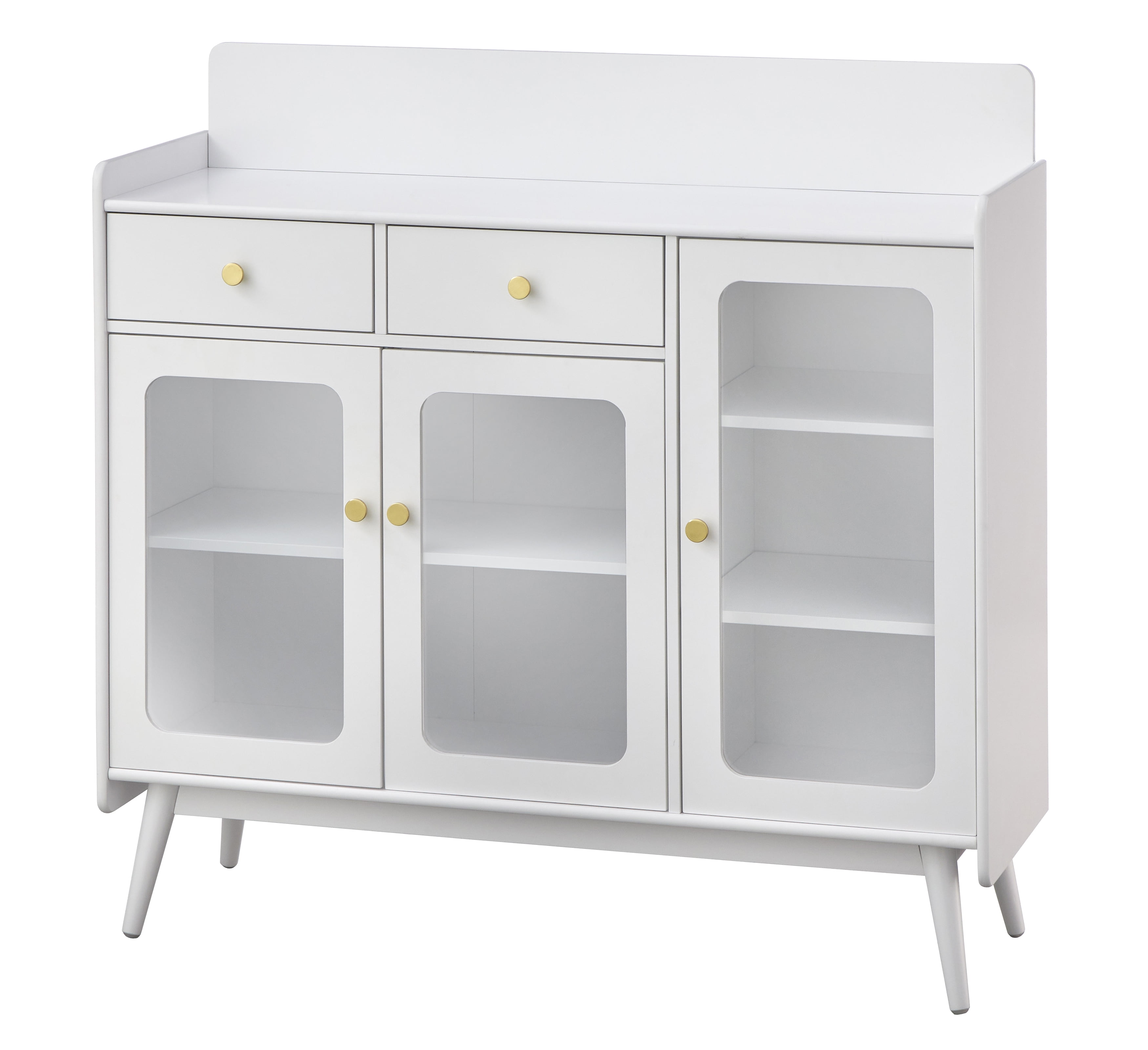 TMS Conlee 47" Vintage Buffet with Three Glass Doors, Two Drawers, and Three Adjustable Shelves, White