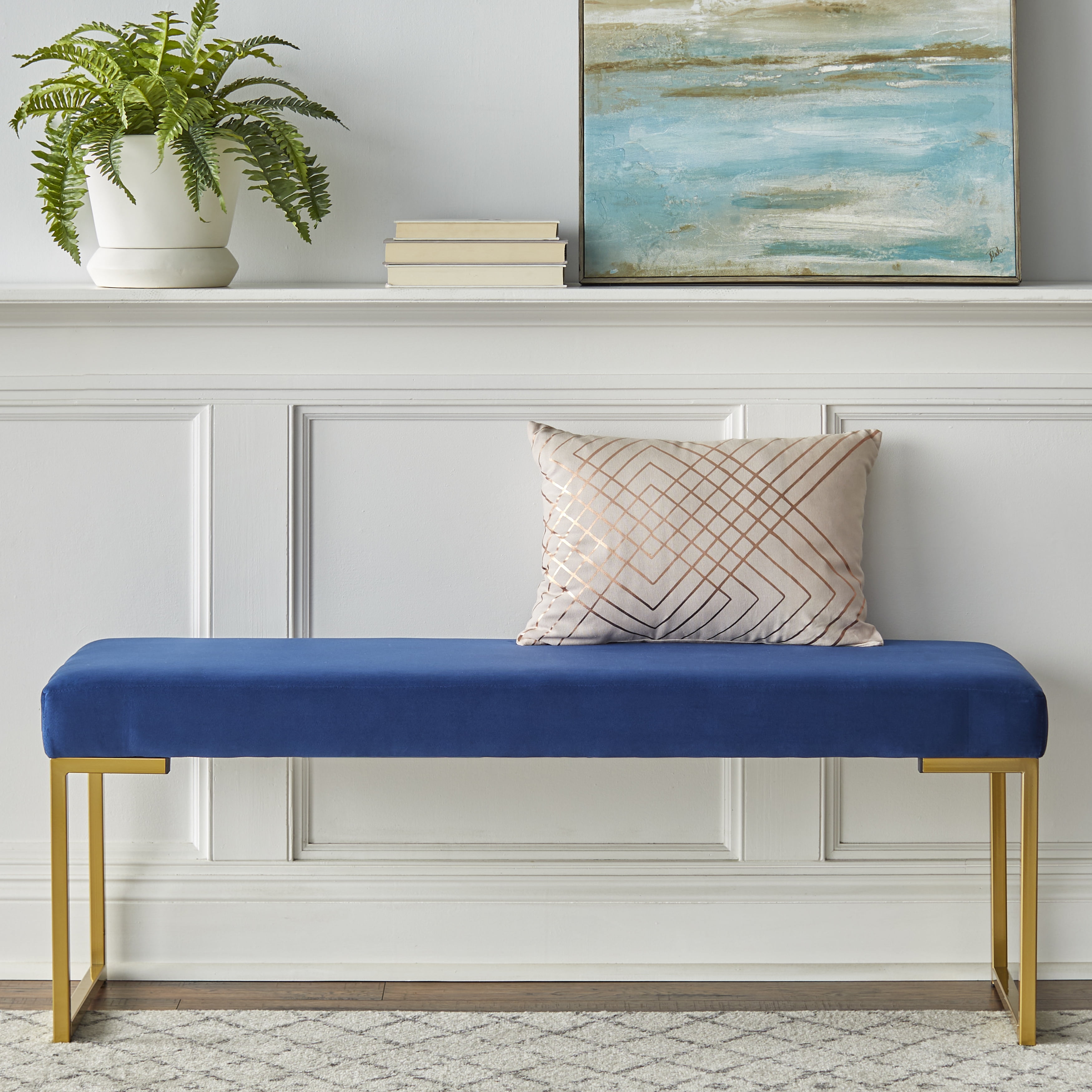 TMS Delarue 48” Wide Modern Metal Frame Dining Bench, Seats 2