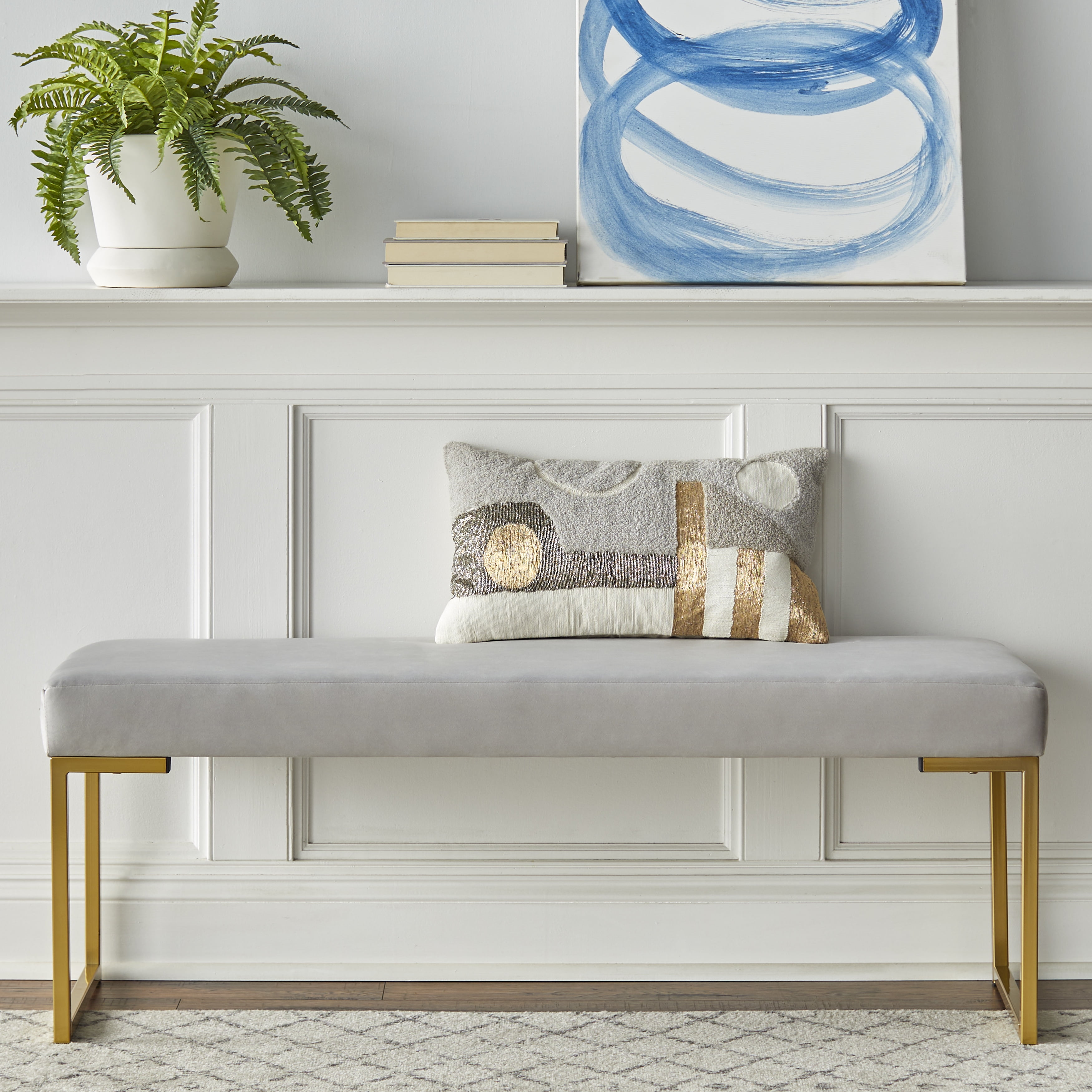 TMS Delarue Upholstered Bench - Gray Velvet - Dining Bench - Walmart.com