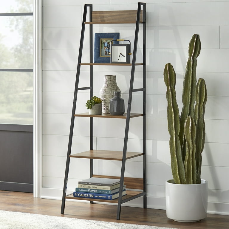 TMS Denton 5 Tier Ladder Bookcase Walnut Black