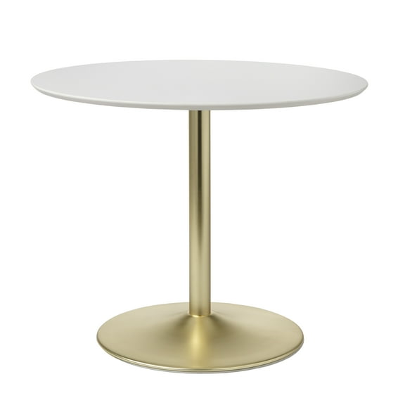 TMS Eldon Round Indoor Metal Pedestal Dining Table, White/Gold