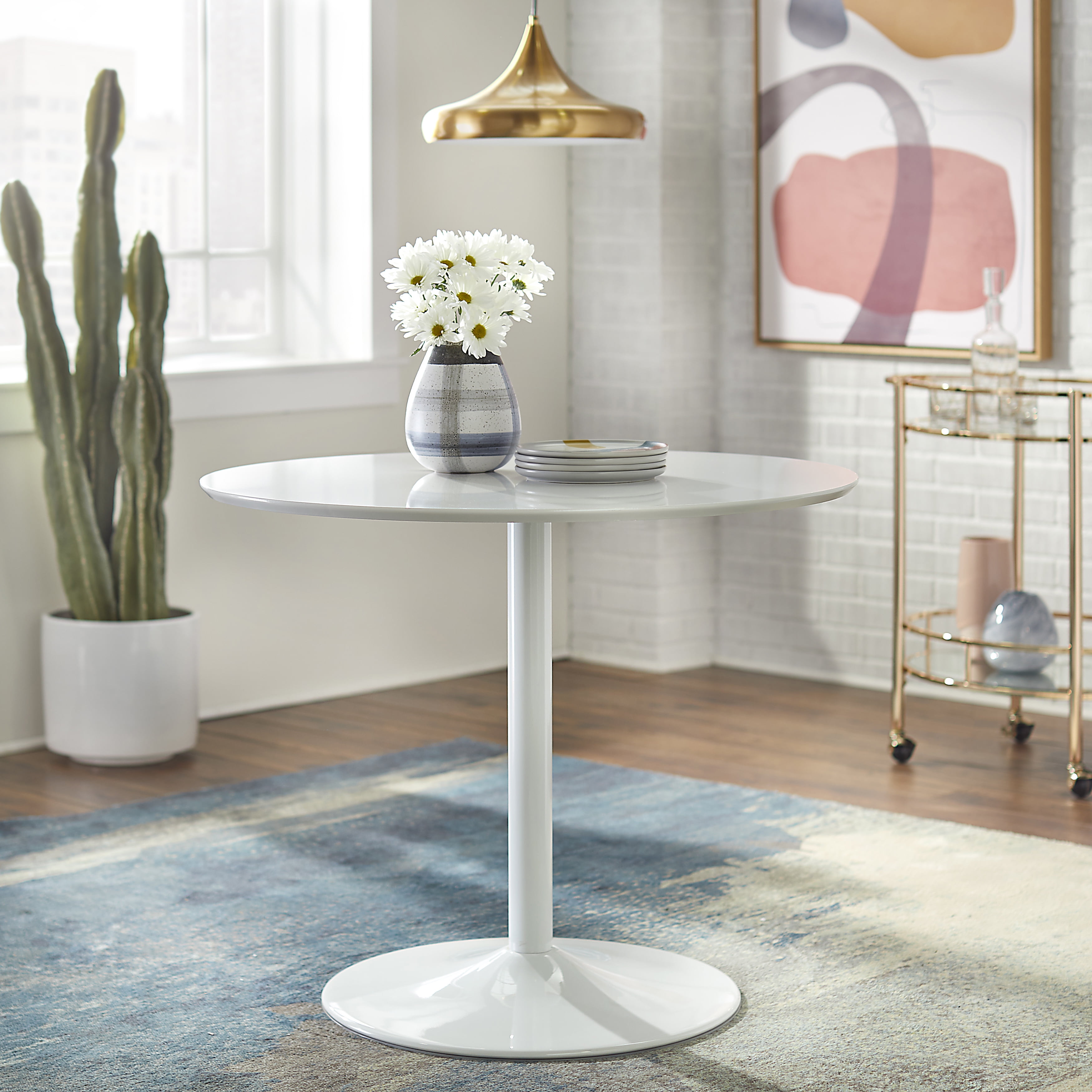 TMS Eldon Round Indoor Metal Pedestal Dining Table, White