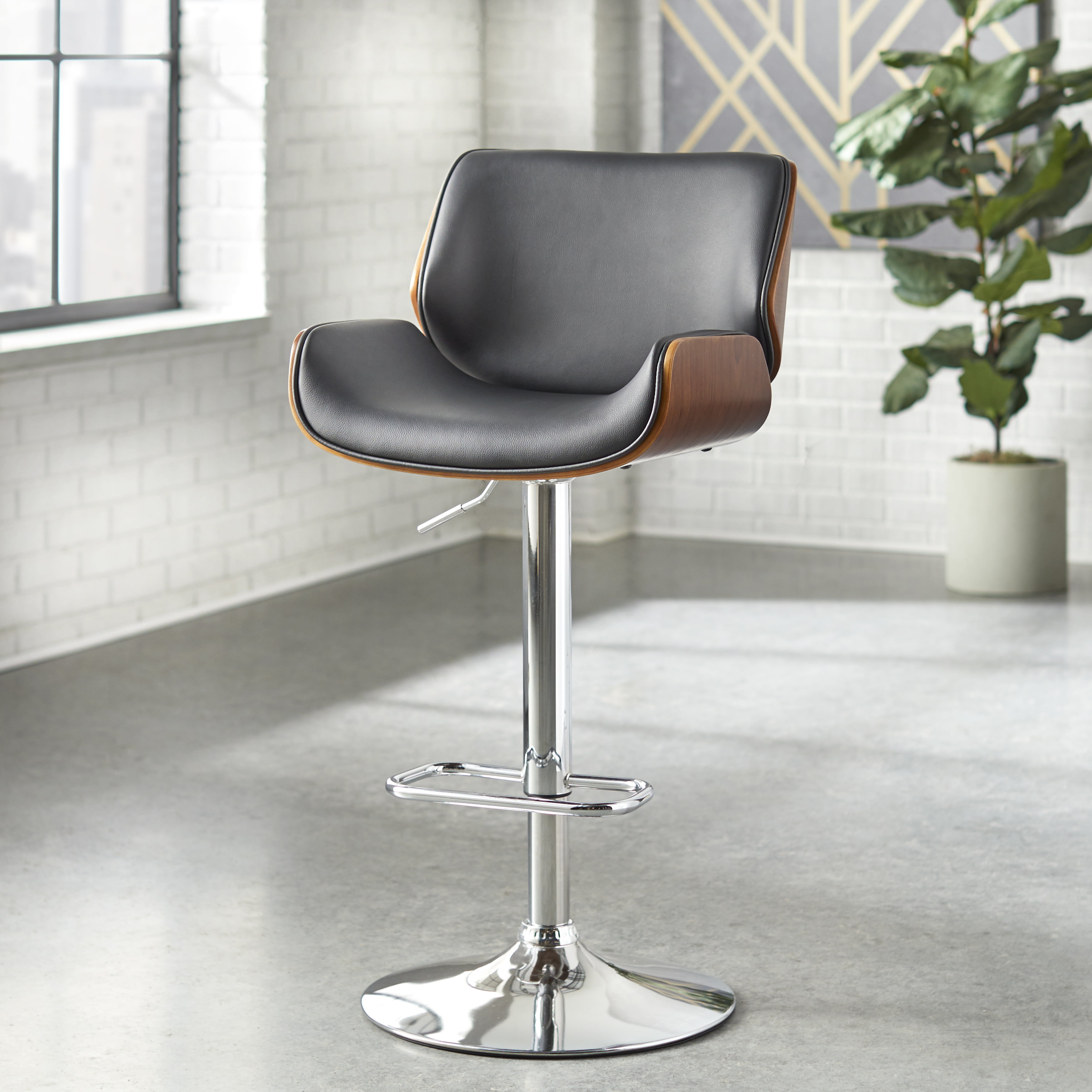 TMS Exton Adjustable Height Stool - Black Faux Leather - Walmart.com