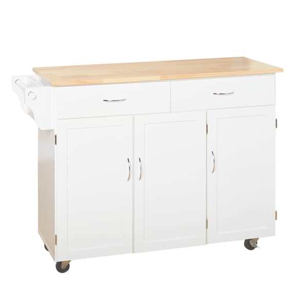 TMS Extra Large Rolling Kitchen Storage Carts with Adjustable Shelf, Rubberwood White, 18 in