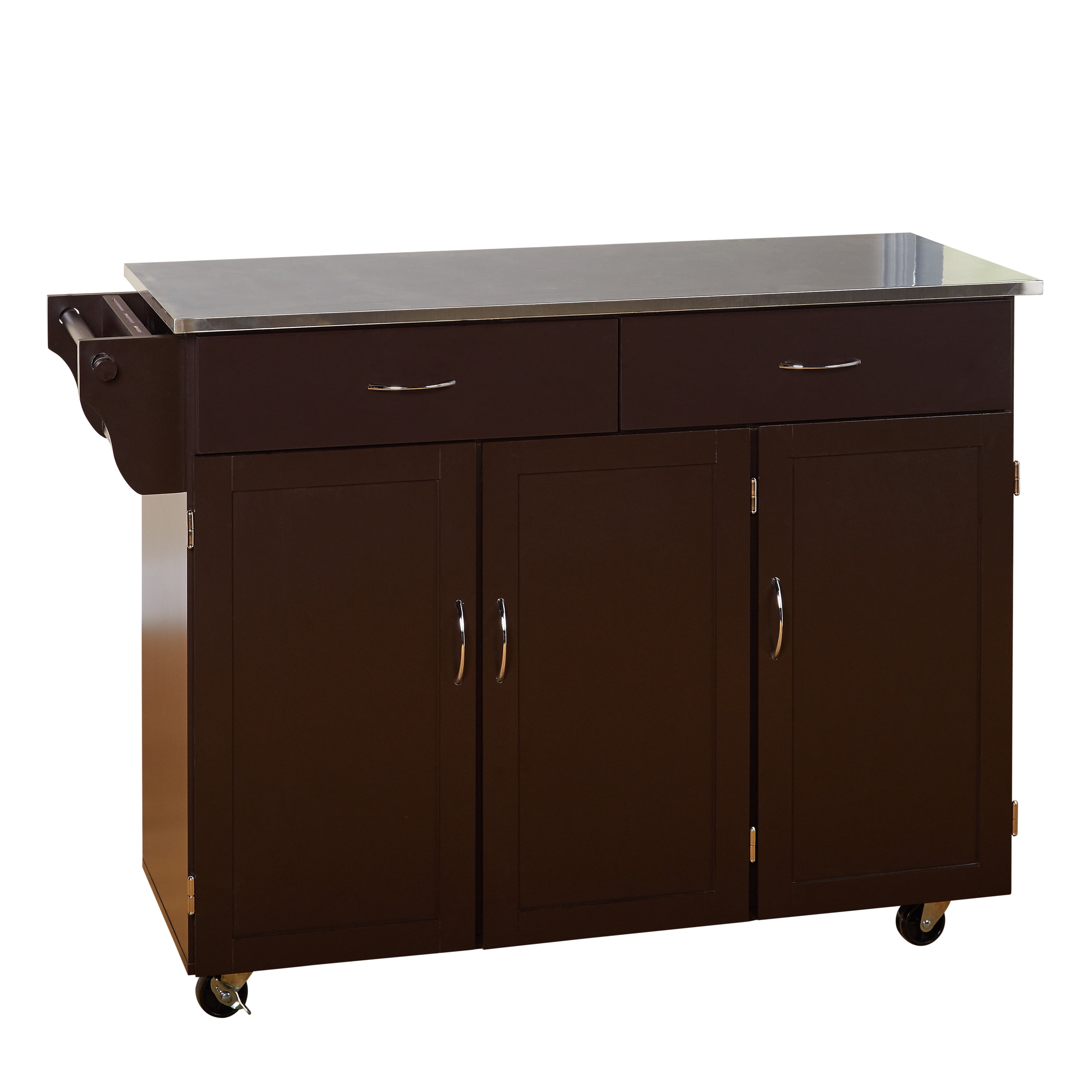 TMS Extra Large Rolling Kitchen Cart with Stainless Steel Top, Cabinets, Drawers, Adjustable Shelf, and Knife Block, Espresso