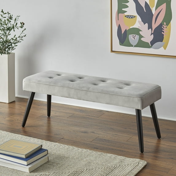 TMS Ezra indoor Velvet Tufted Bench, 48"L x 16.5"W x 18" H, Gray