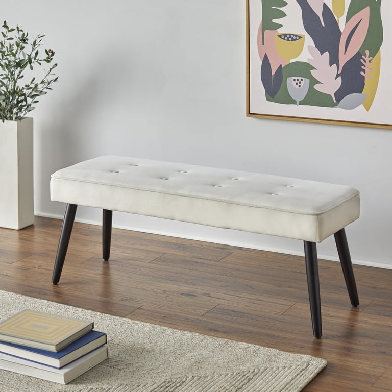 TMS Ezra Velvet Tufted Bench - White - Walmart.com