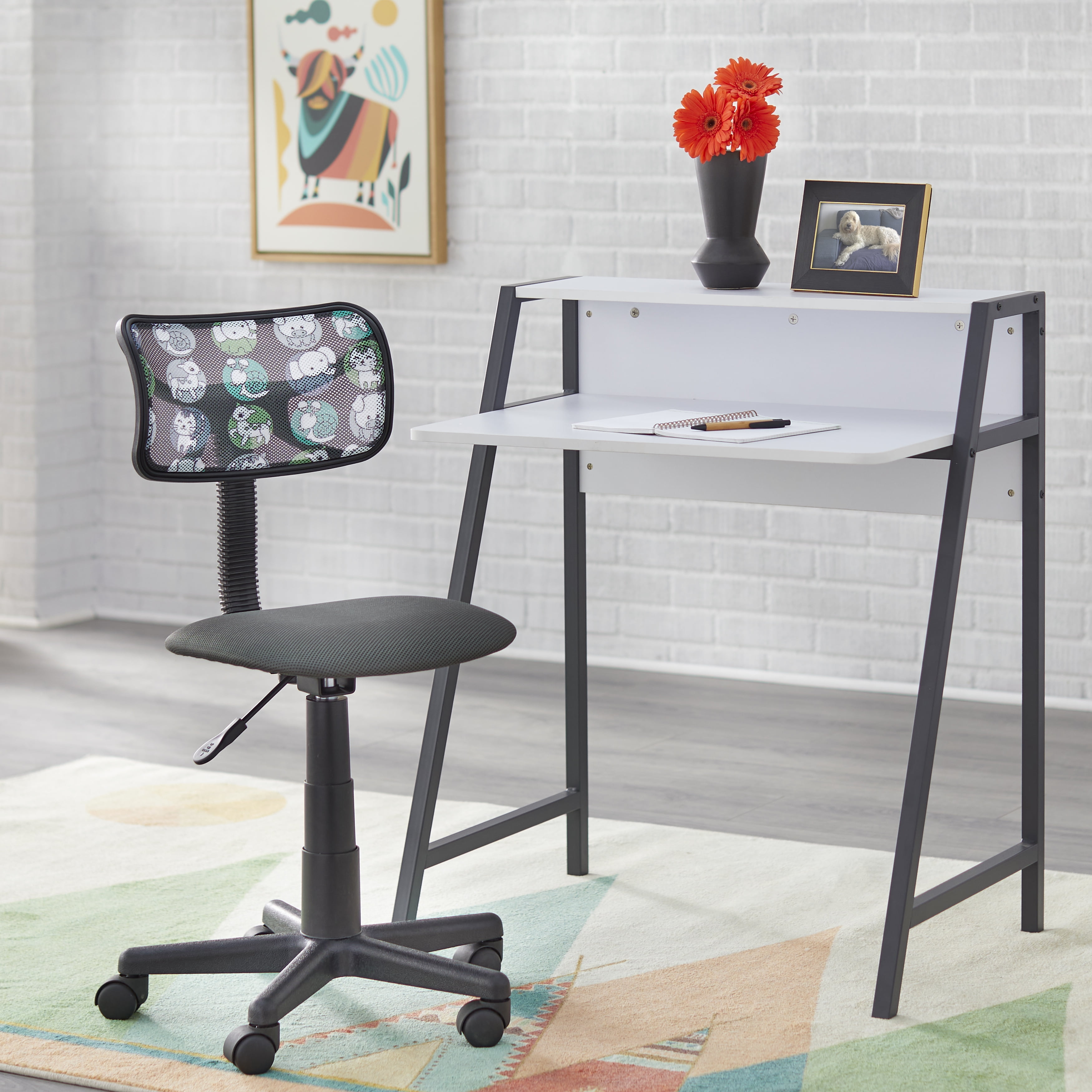 TMS Focus Adjustable Contemporary Kids Metal Frame Desk and Swivel Task Chair Set, Gray/White