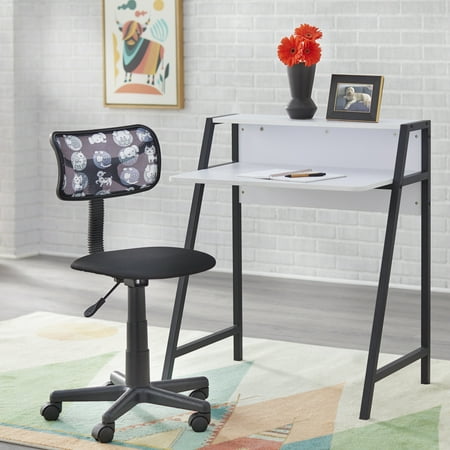 TMS Focus Contemporary Kids Metal Frame Desk and Adjustable Upholstered Swivel Task Chair Set, Black/White