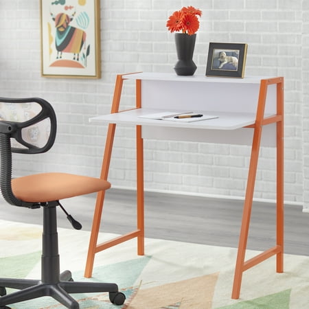 TMS Focus Metal Frame Kids Study Desk with Shelf, Two-Tone Orange/White