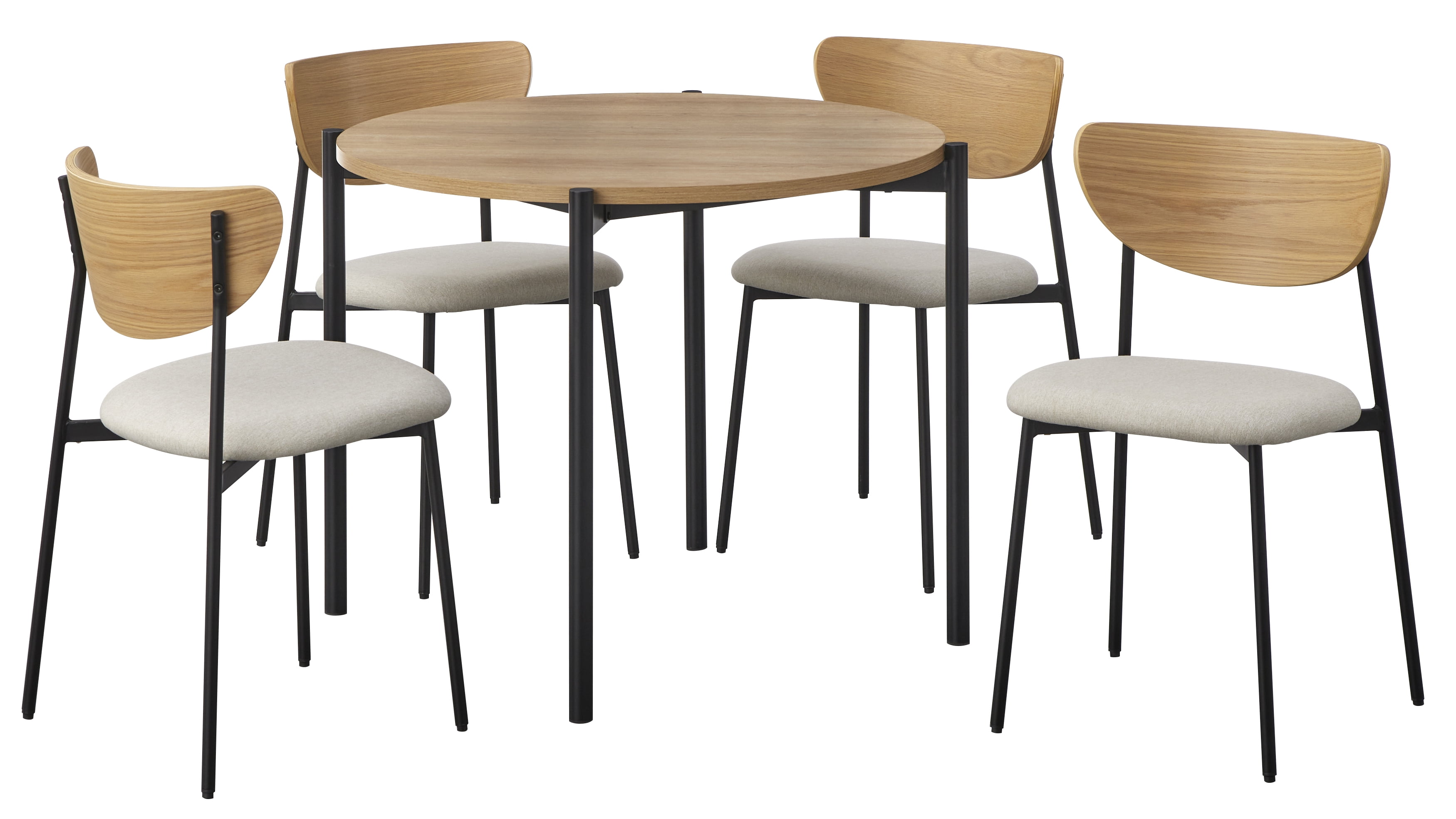 TMS Fullerton 5 Piece Round Indoor Metal Frame Dining Set, Light Oak/Beige