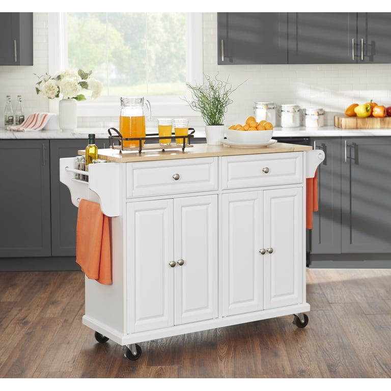TMS Georgia Butcher Block Rolling Kitchen Island with Drawers