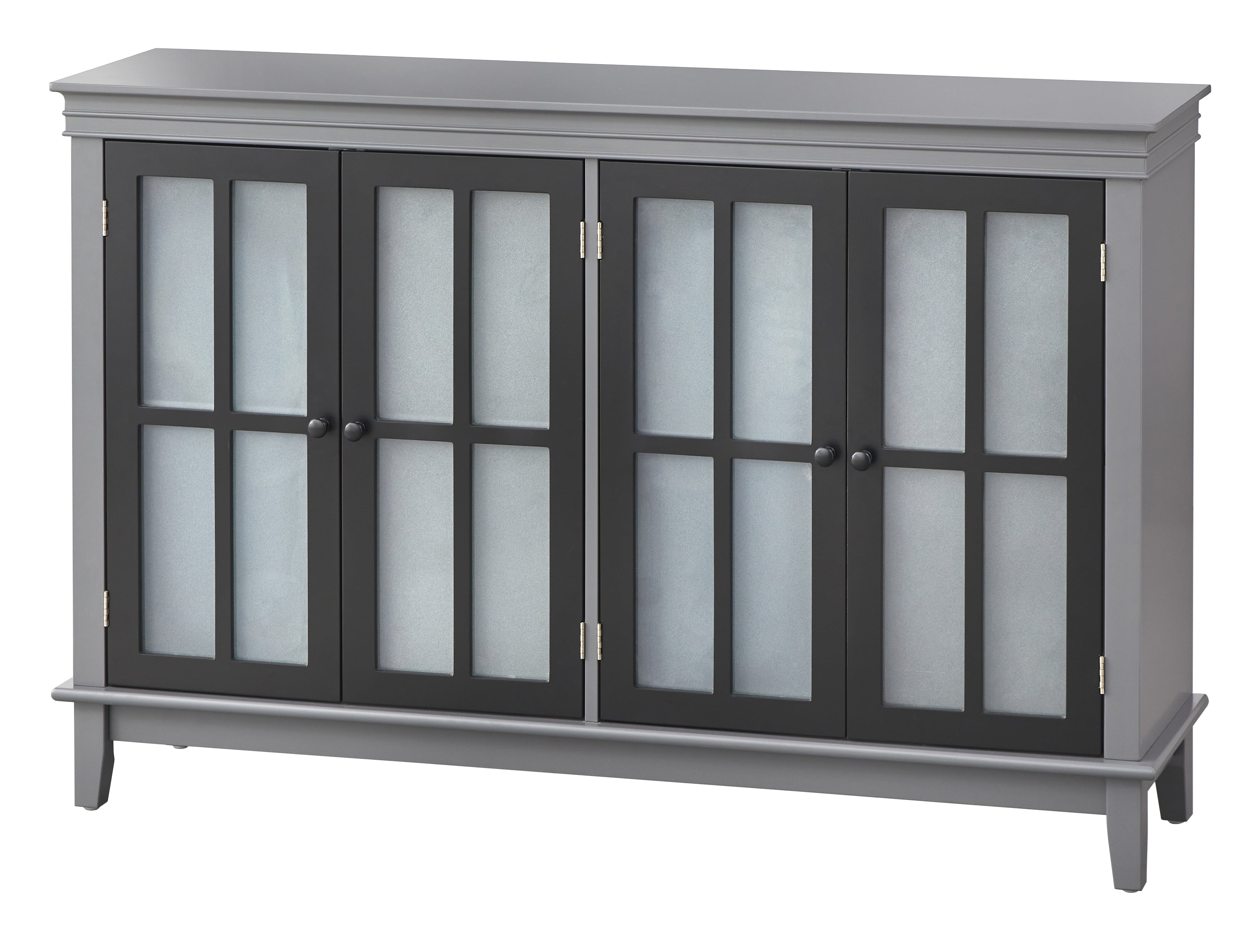 Charcoal Gray and Black MDF Buffet with Tempered Glass Doors