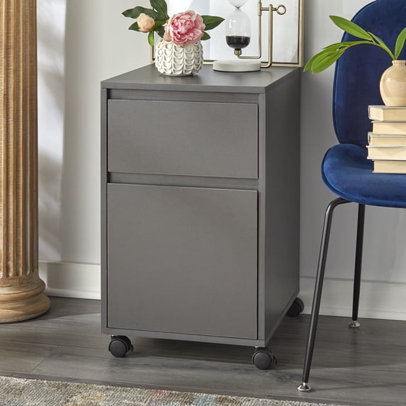 TMS Harlee 2 Drawer Rolling File Cabinet, Gray